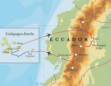 Route Rundreise Ecuador & Galápagos, 22 Tage Route Rundreise Ecuador & Galápagos, 22 Tage