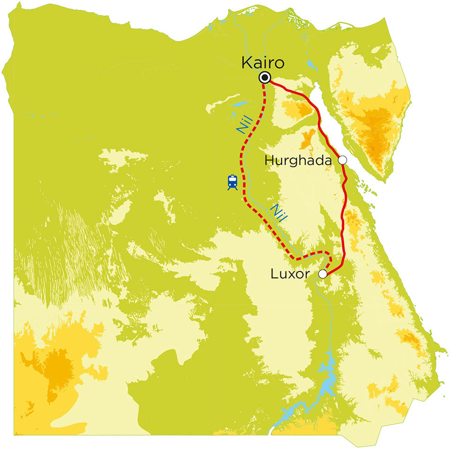 Routekaart Familienreise Ägypten, 9 Tage