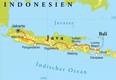 Routenverlauf Rundreise Indonesien: Java & Bali, 18 Tage Routenverlauf Rundreise Indonesien: Java & Bali, 18 Tage