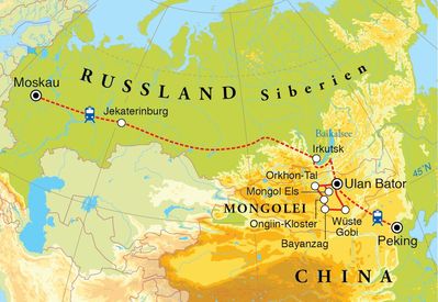 Routenverlauf Rundreise Transsibirische Eisenbahn, 24 Tage Routenverlauf Rundreise Transsibirische Eisenbahn, 24 Tage