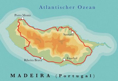 Routenverlauf Madeira, 8 Tage Wanderreise Routenverlauf Madeira, 8 Tage Wanderreise