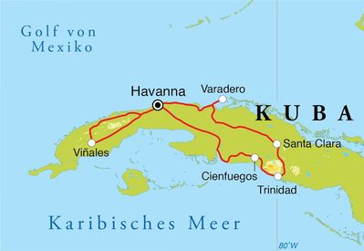 Routenverlauf Rundreise Kuba, 14 Tage Routenverlauf Rundreise Kuba, 14 Tage