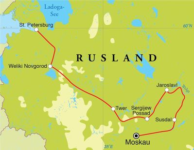 Routenverlauf Rundreise Russland, 14 Tage Routenverlauf Rundreise Russland, 14 Tage