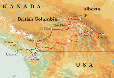 Routekaart Rundreise Kanada, 22 Tage Routekaart Rundreise Kanada, 22 Tage