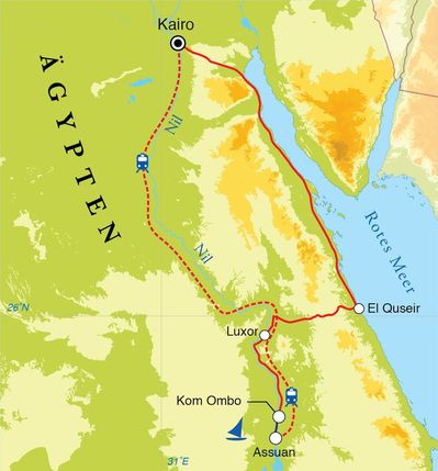 Routenverlauf Rundreise Ägypten, 14 Tage Routenverlauf Rundreise Ägypten, 14 Tage