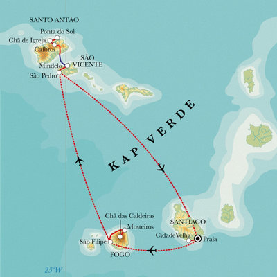 Routenverlauf Kapverdische Inseln, 13 Tage Wanderreise Routenverlauf Kapverdische Inseln, 13 Tage Wanderreise