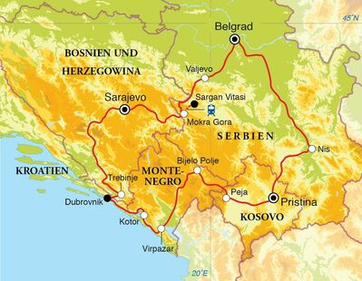 Routenverlauf Rundreise Balkan, 15 Tage