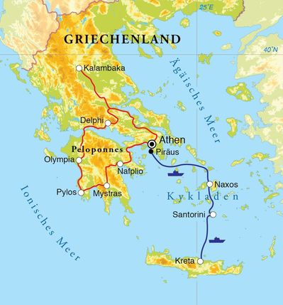 Routenverlauf Rundreise Griechenland, 18 Tage