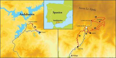 Routekaart Wanderreise Andalusien, 8 Tage