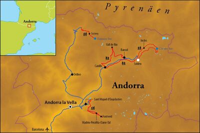 Routekaart Wanderreise Andorra, 8 Tage Routekaart Wanderreise Andorra, 8 Tage