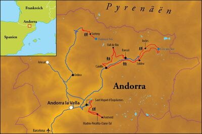 Routekaart Wanderreise Andorra, 8 Tage