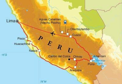 Routekaart Rundreise Peru, 22 Tage