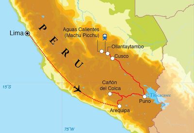 Routekaart Rundreise Peru, 14 Tage