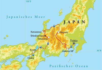 Routekaart Winterreise Japan, 16 Tage Routekaart Winterreise Japan, 16 Tage