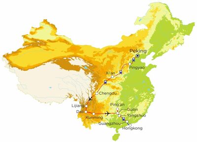 Routekaart Familienreise China, 23 Tage