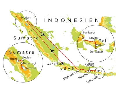 Routekaart Indonesien: Sumatra, Java & Bali, 23 Tage