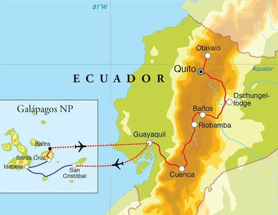 Routekaart Rundreise Ecuador & Galápagos, 22 Tage Routekaart Rundreise Ecuador & Galápagos, 22 Tage