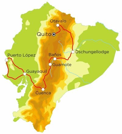 Routekaart Familienreise Ecuador, 21 Tage Routekaart Familienreise Ecuador, 21 Tage