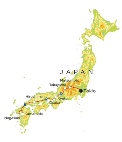 Routekaart Familienreise Japan, 21 Tage Routekaart Familienreise Japan, 21 Tage