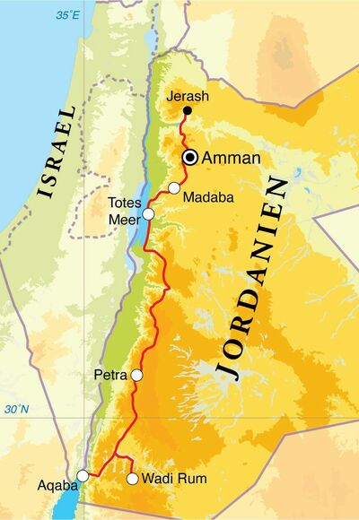 Routekaart Rundreise Jordanien, 12 Tage Routekaart Rundreise Jordanien, 12 Tage