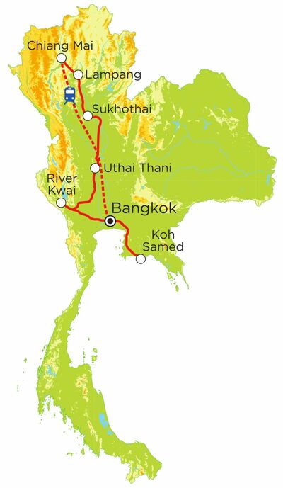 Routekaart Familienreise Thailand, 21 Tage Routekaart Familienreise Thailand, 21 Tage