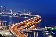 Busan, Nacht, Meer, Brücke