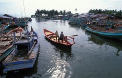 Fluss, SIem Reap, Boote, Kambodscha