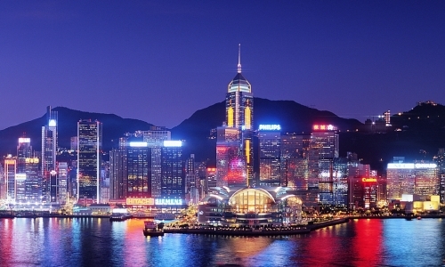 Die beeindruckende Skyline von Hongkong. Hongkong
