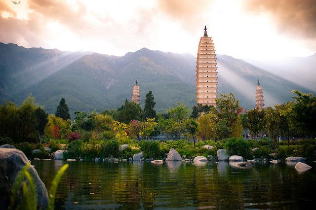 Landschaft, Berge, Himmel, See, Tempel, China Reise